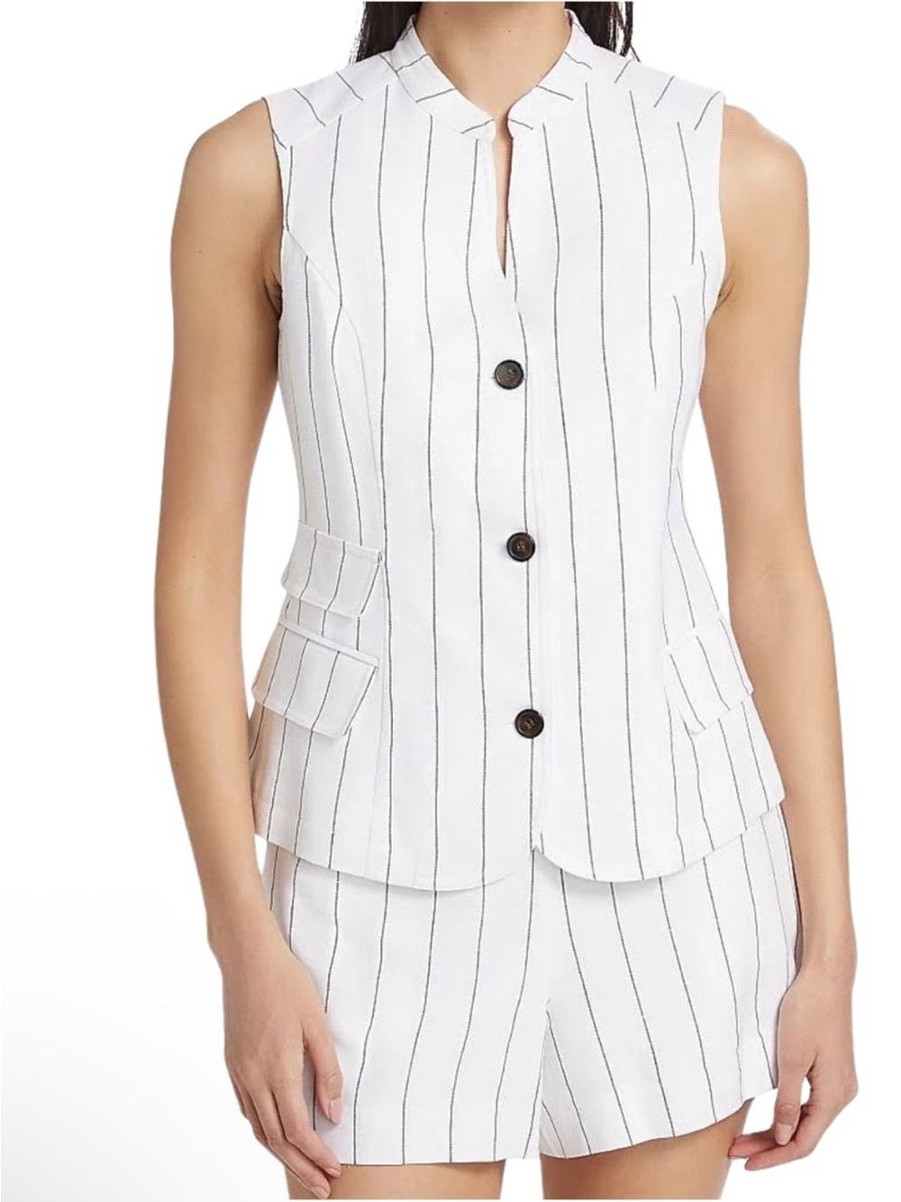 BRAND NEW NWT If Only Studio pinstripe cotton linen blend vest in Size 0